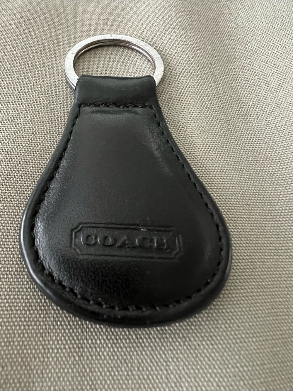 Coach Black Leather Teardrop Key Fob with Embossed Logo
